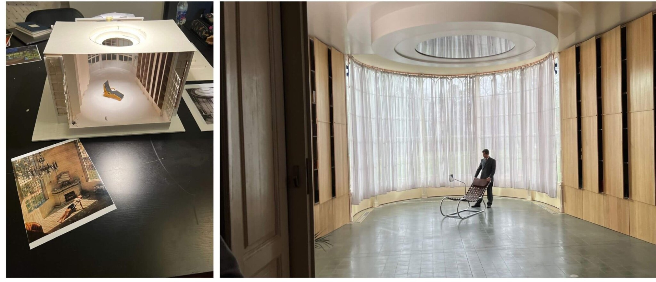 Макет бібліотеки та кадр з фільму